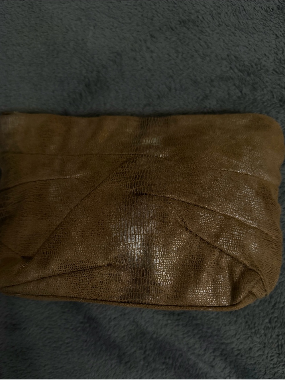 Brown Textured Leather Clutch